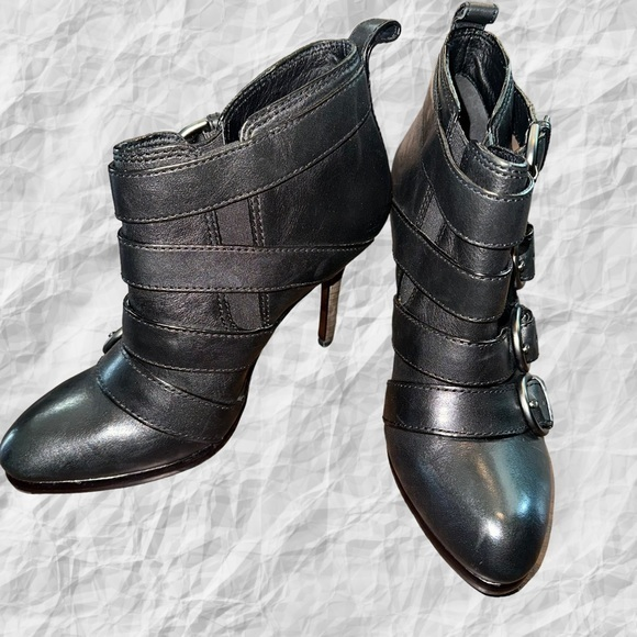 Coach Shoes - Coach Tessie Black Leather Heeled Buckle Ankle Booties Size‎ 6.5B